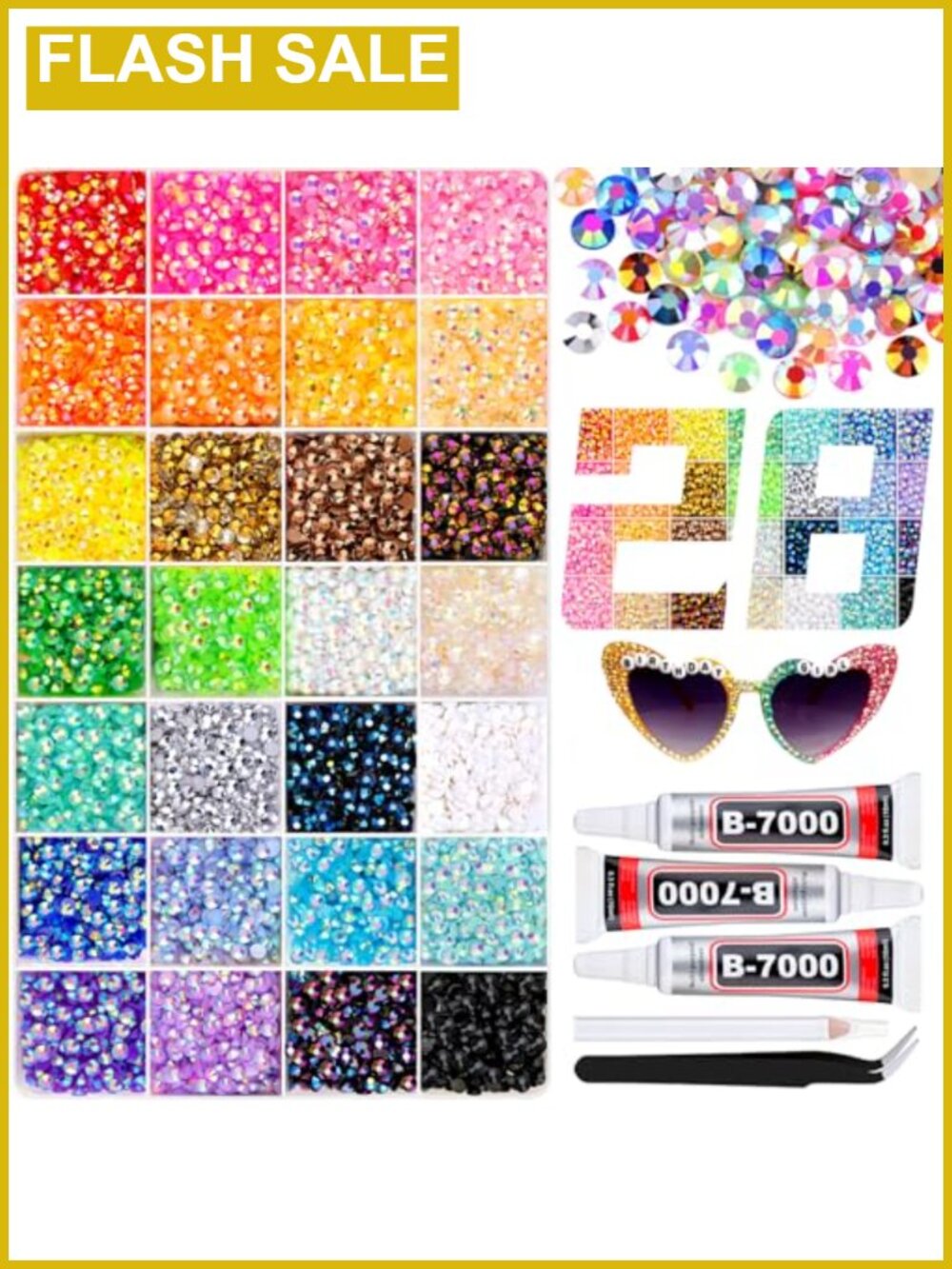 13000pc 4mm Jelly Rhinestones Bedazzling Kit with Glue, Tweezers, Pen